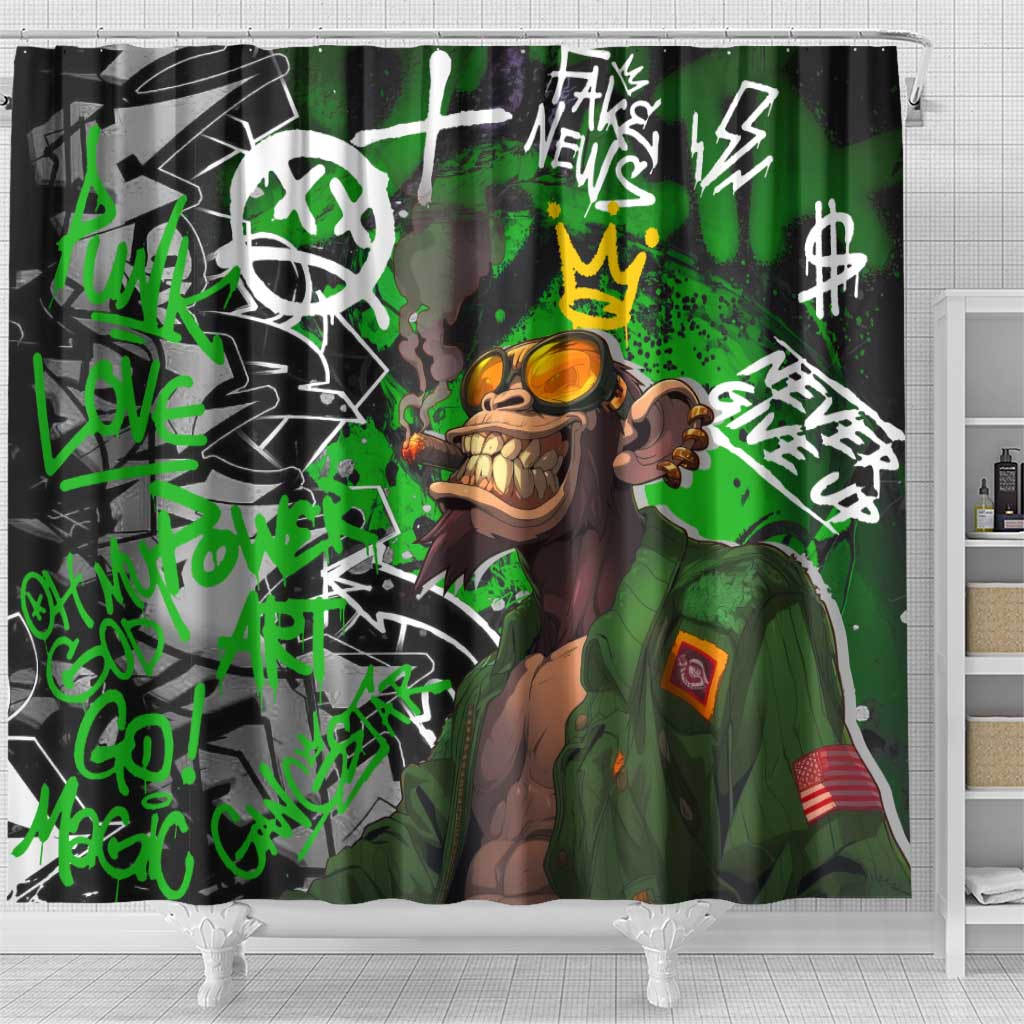 Graffiti Street Art Shower Curtain Smoking Ape Character and Neon Crown Symbols - African Pride