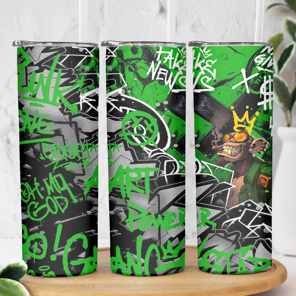Graffiti Street Art Skinny Tumbler Smoking Ape Character and Neon Crown Symbols - African Pride
