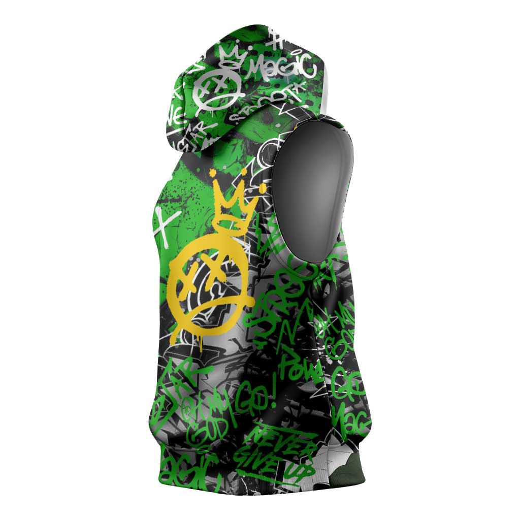 Graffiti Street Art Sleeveless Hoodie Smoking Ape Character and Neon Crown Symbols - African Pride