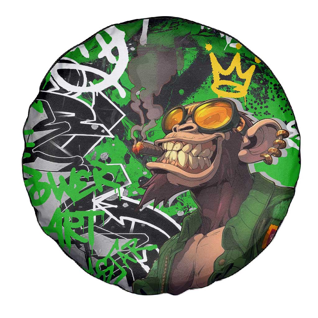 Graffiti Street Art Spare Tire Cover Smoking Ape Character and Neon Crown Symbols - African Pride