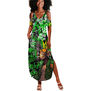 Graffiti Street Art Summer Maxi Dress Smoking Ape Character and Neon Crown Symbols - African Pride