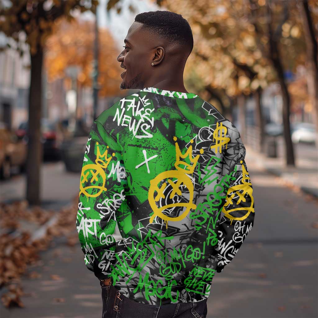 Graffiti Street Art Sweatshirt Smoking Ape Character and Neon Crown Symbols - African Pride