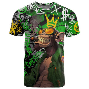 Graffiti Street Art T shirt Smoking Ape Character and Neon Crown Symbols - African Pride