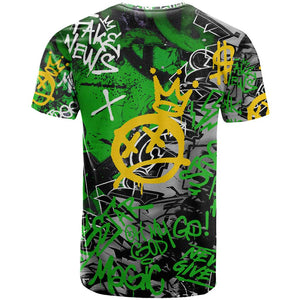 Graffiti Street Art T shirt Smoking Ape Character and Neon Crown Symbols - African Pride