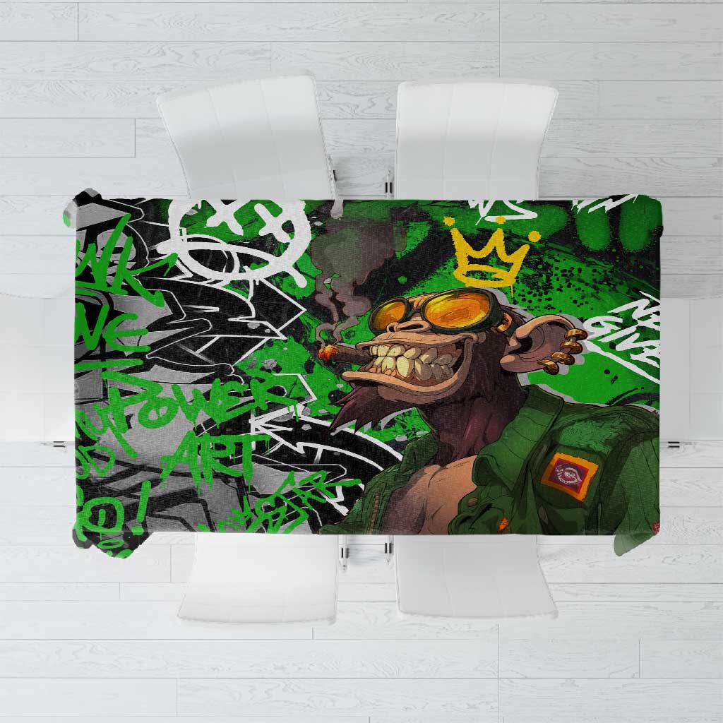 Graffiti Street Art Tablecloth Smoking Ape Character and Neon Crown Symbols - African Pride