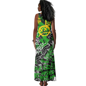 Graffiti Street Art Tank Maxi Dress Smoking Ape Character and Neon Crown Symbols - African Pride