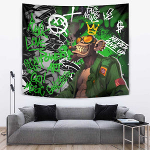 Graffiti Street Art Tapestry Smoking Ape Character and Neon Crown Symbols - African Pride