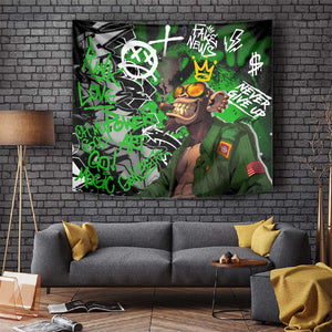 Graffiti Street Art Tapestry Smoking Ape Character and Neon Crown Symbols - African Pride