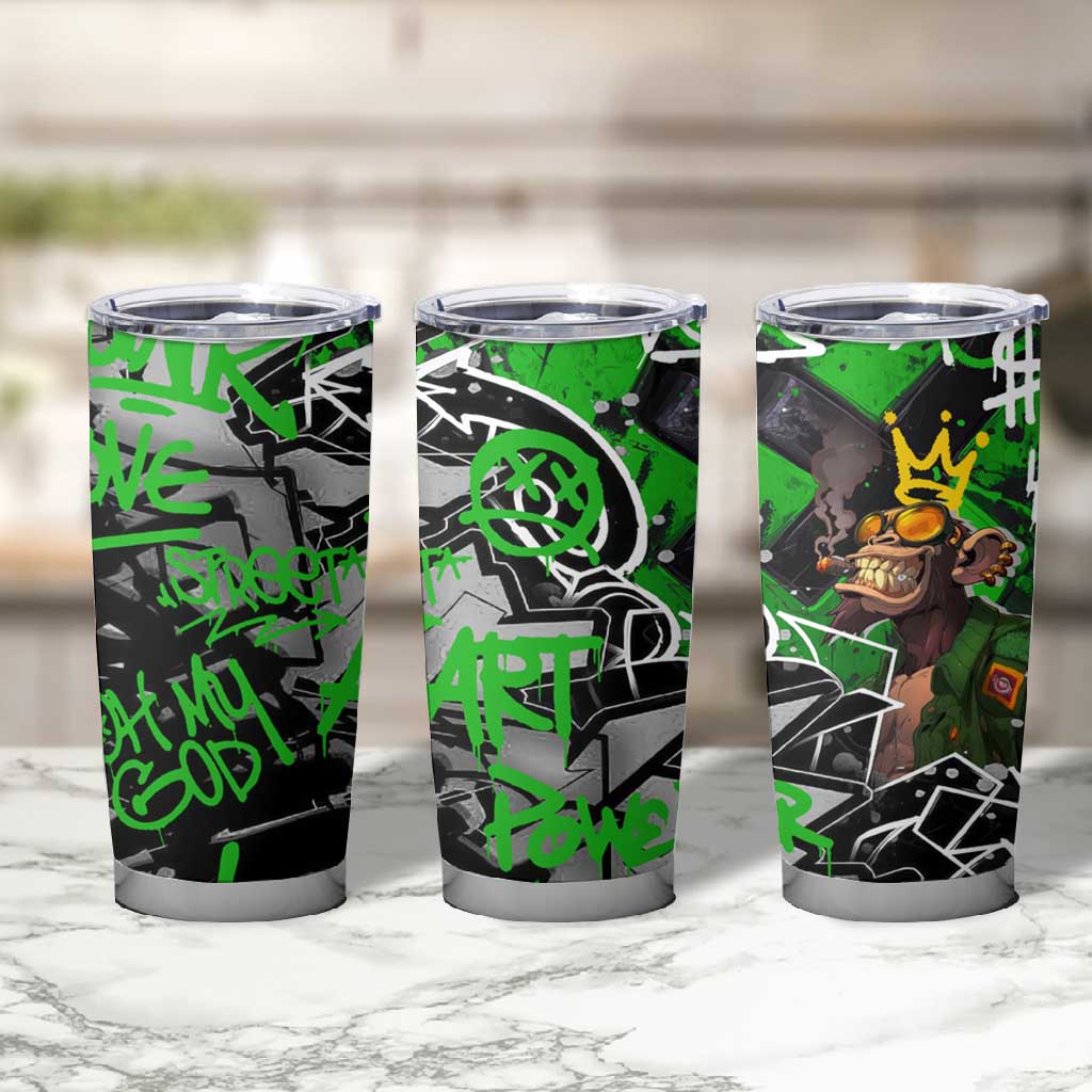 Graffiti Street Art Tumbler Cup Smoking Ape Character and Neon Crown Symbols - African Pride