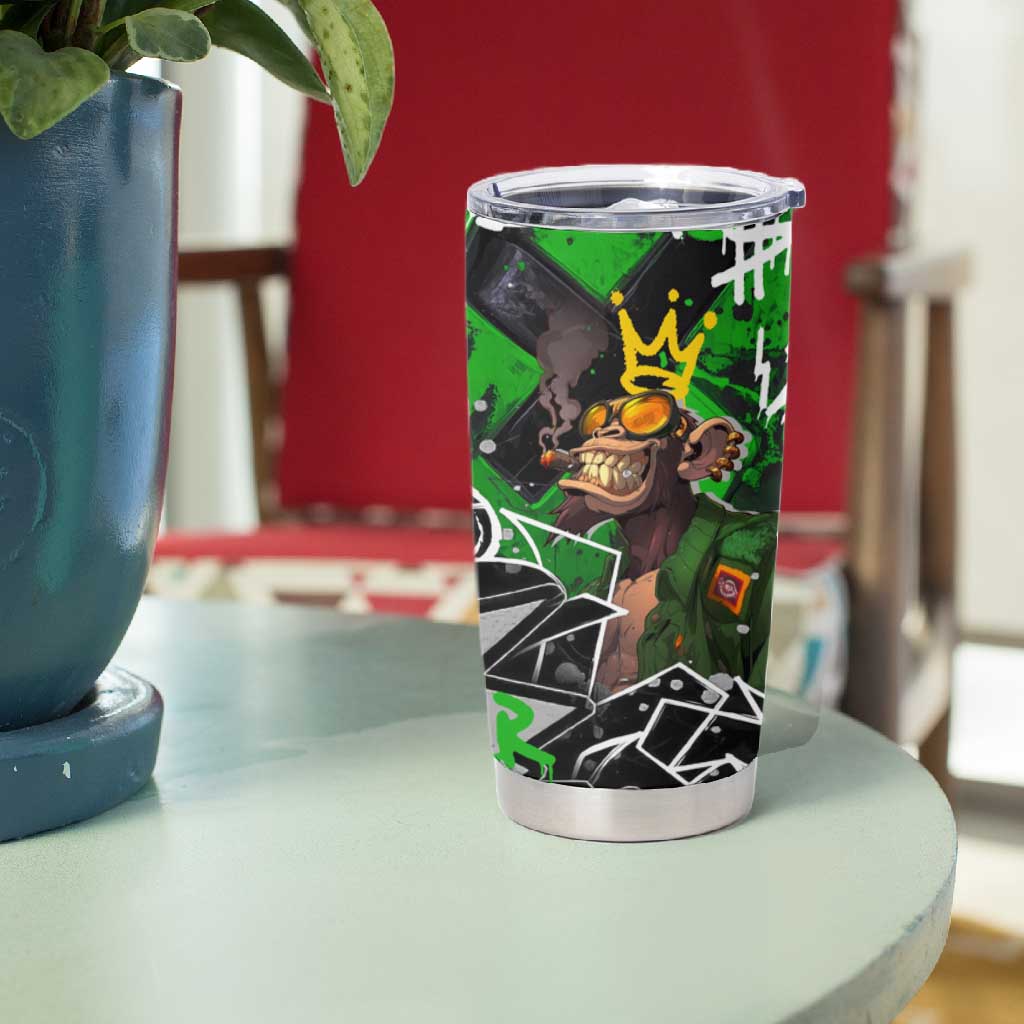 Graffiti Street Art Tumbler Cup Smoking Ape Character and Neon Crown Symbols - African Pride