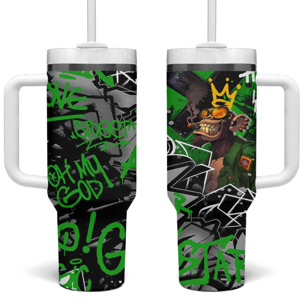 Graffiti Street Art Tumbler With Handle Smoking Ape Character and Neon Crown Symbols - African Pride