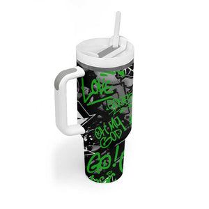 Graffiti Street Art Tumbler With Handle Smoking Ape Character and Neon Crown Symbols - African Pride