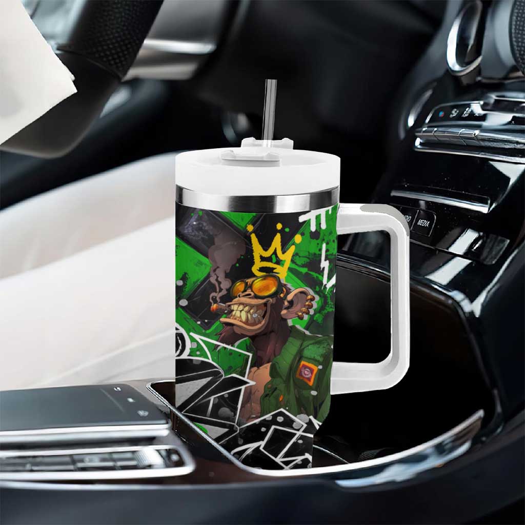 Graffiti Street Art Tumbler With Handle Smoking Ape Character and Neon Crown Symbols - African Pride