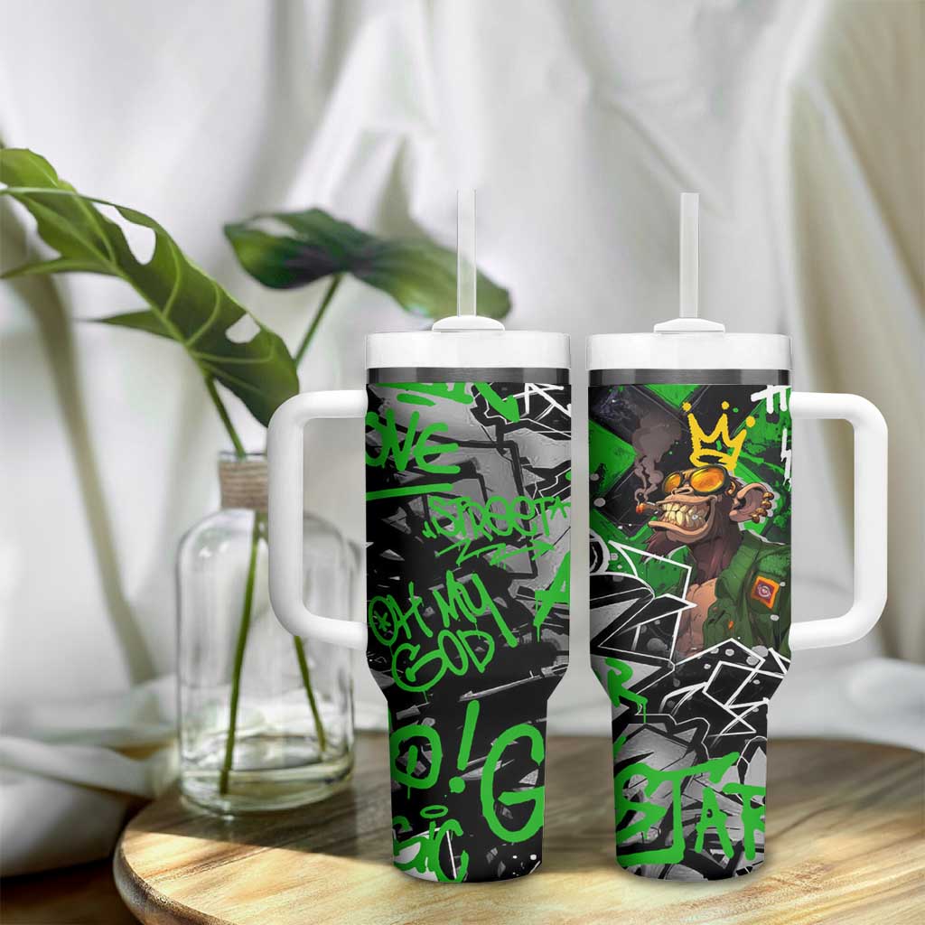 Graffiti Street Art Tumbler With Handle Smoking Ape Character and Neon Crown Symbols - African Pride