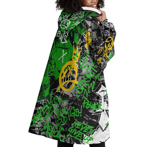 Graffiti Street Art Wearable Blanket Hoodie Smoking Ape Character and Neon Crown Symbols - African Pride
