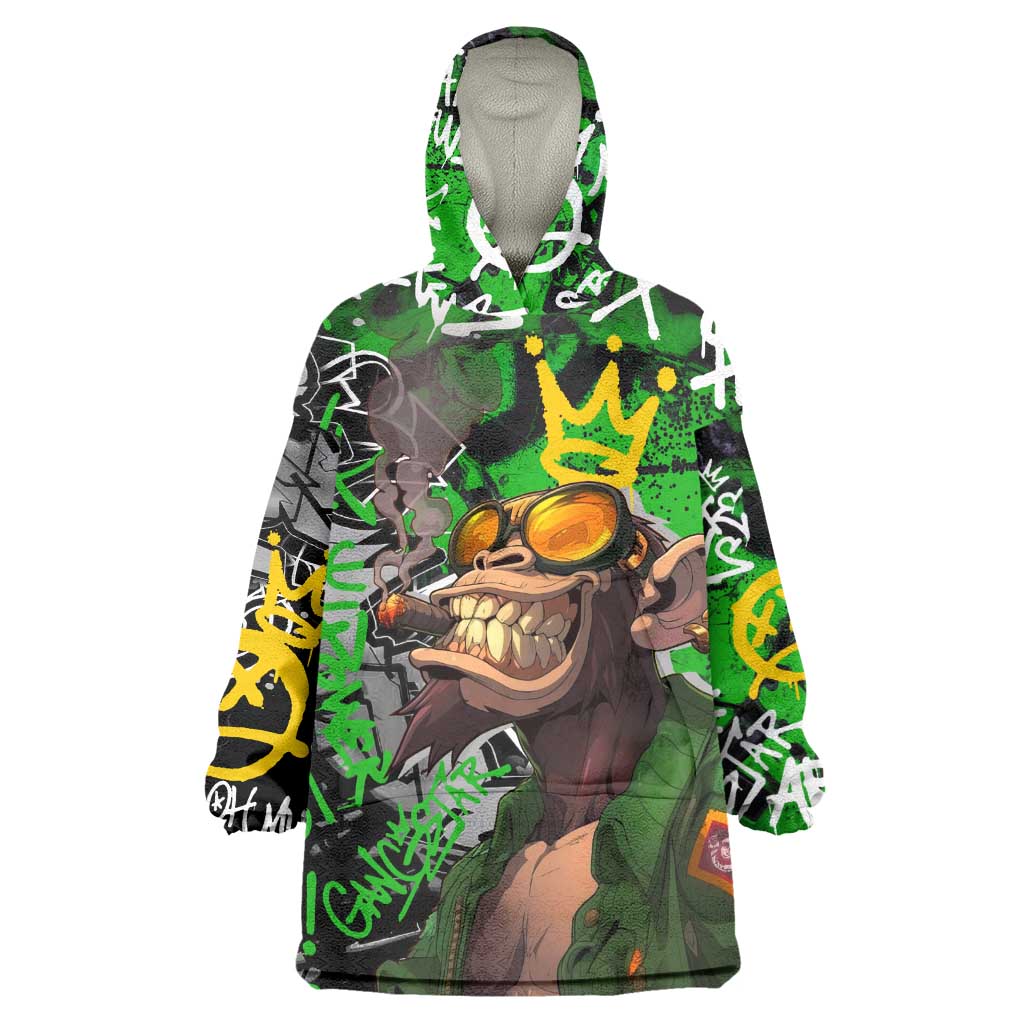 Graffiti Street Art Wearable Blanket Hoodie Smoking Ape Character and Neon Crown Symbols - African Pride