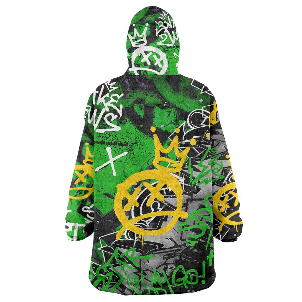 Graffiti Street Art Wearable Blanket Hoodie Smoking Ape Character and Neon Crown Symbols - African Pride