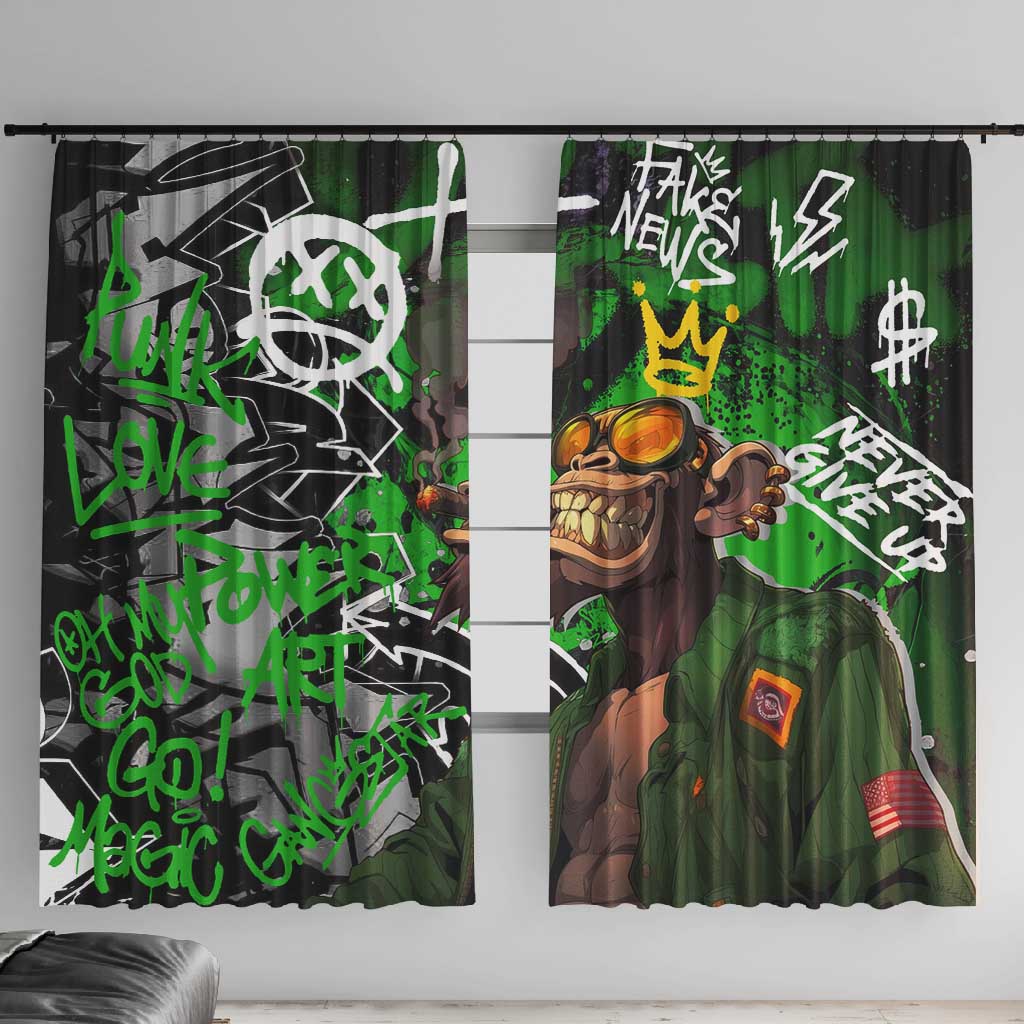 Graffiti Street Art Window Curtain Smoking Ape Character and Neon Crown Symbols - African Pride