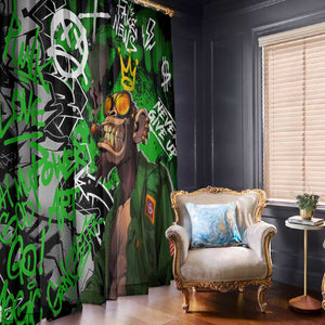 Graffiti Street Art Window Curtain Smoking Ape Character and Neon Crown Symbols - African Pride