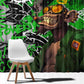 Graffiti Street Art Window Curtain Smoking Ape Character and Neon Crown Symbols - African Pride