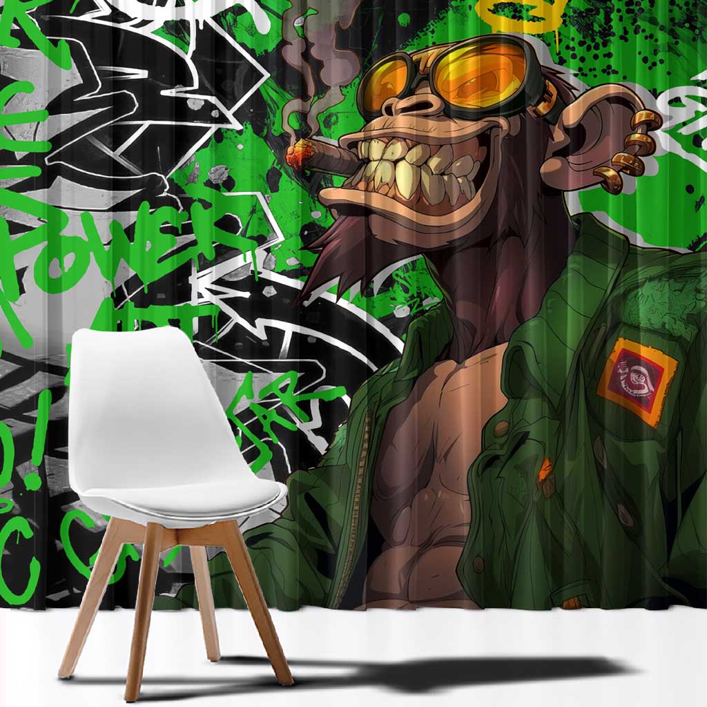 Graffiti Street Art Window Curtain Smoking Ape Character and Neon Crown Symbols - African Pride