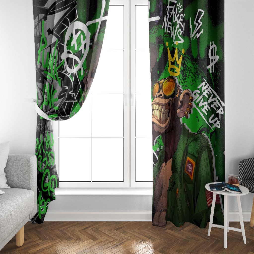 Graffiti Street Art Window Curtain Smoking Ape Character and Neon Crown Symbols - African Pride