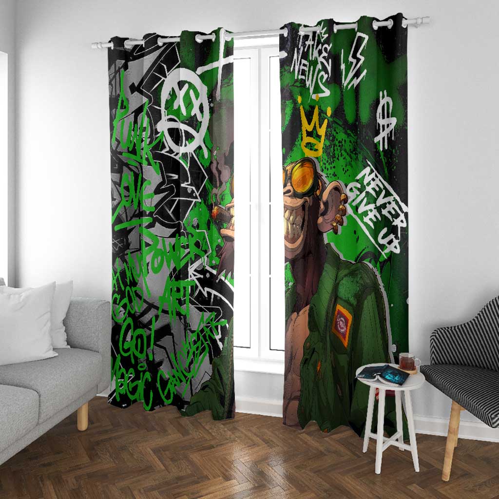 Graffiti Street Art Window Curtain Smoking Ape Character and Neon Crown Symbols - African Pride