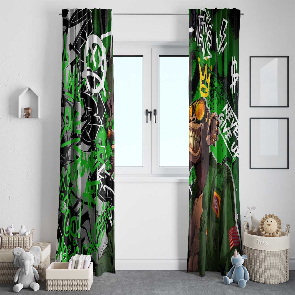 Graffiti Street Art Window Curtain Smoking Ape Character and Neon Crown Symbols - African Pride