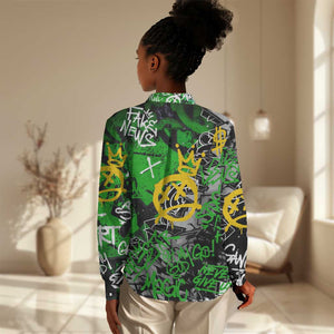 Graffiti Street Art Women Casual Shirt Smoking Ape Character and Neon Crown Symbols - African Pride