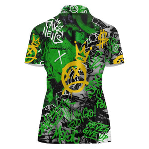 Graffiti Street Art Women Polo Shirt Smoking Ape Character and Neon Crown Symbols - African Pride