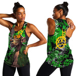 Graffiti Street Art Women Racerback Tank Smoking Ape Character and Neon Crown Symbols - African Pride