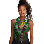 Graffiti Street Art Women Sleeveless Polo Shirt Smoking Ape Character and Neon Crown Symbols - African Pride