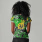 Graffiti Street Art Women V-Neck T-Shirt Smoking Ape Character and Neon Crown Symbols - African Pride