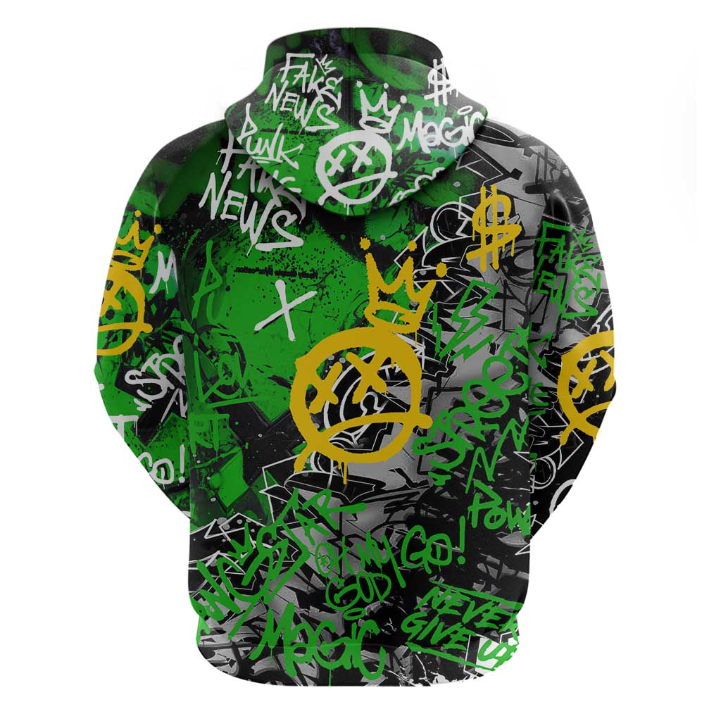 Graffiti Street Art Zip Hoodie Smoking Ape Character and Neon Crown Symbols - African Pride