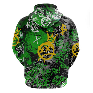 Graffiti Street Art Zip Hoodie Smoking Ape Character and Neon Crown Symbols - African Pride