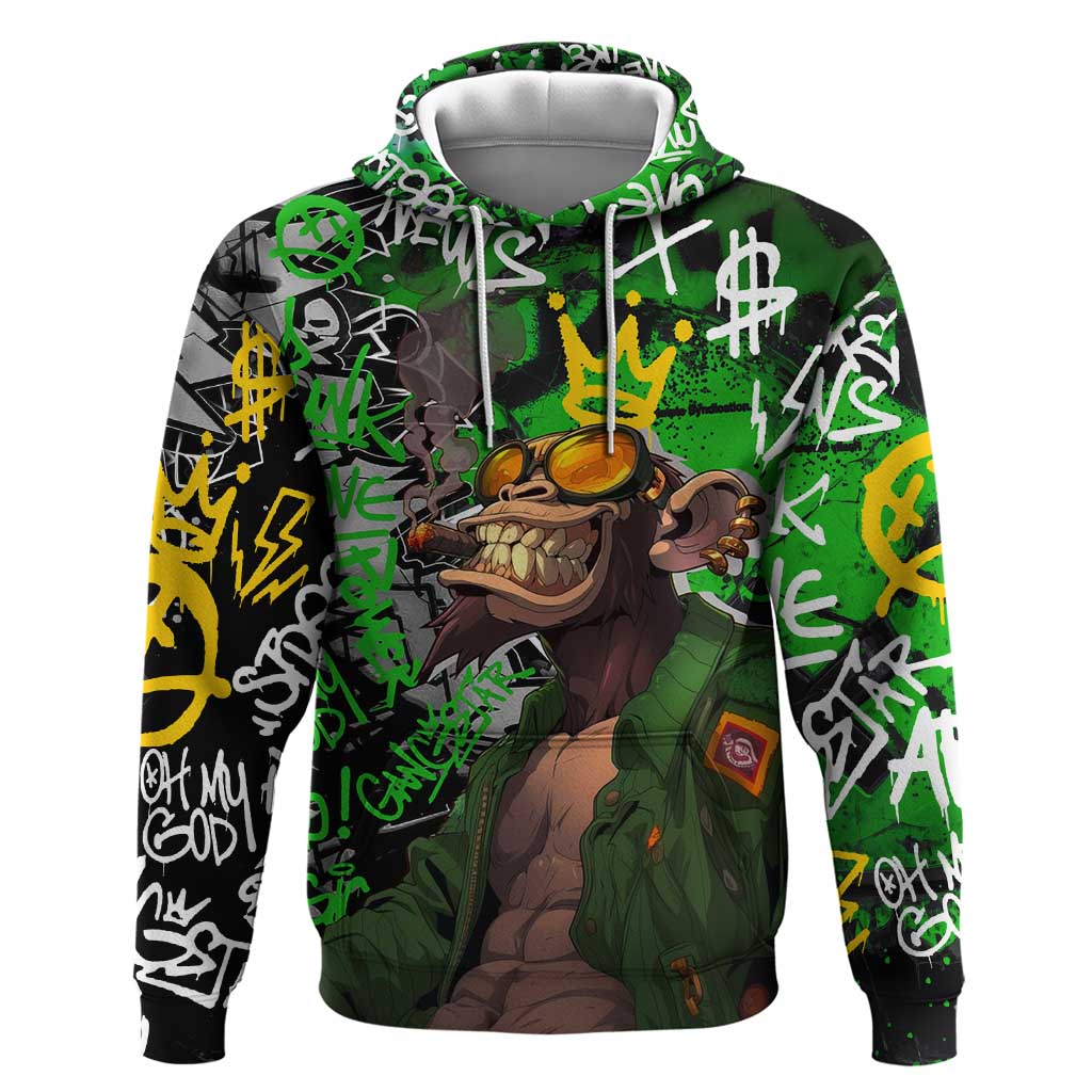 Graffiti Street Art Zip Hoodie Smoking Ape Character and Neon Crown Symbols - African Pride