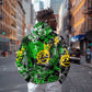 Graffiti Street Art Zip Hoodie Smoking Ape Character and Neon Crown Symbols - African Pride