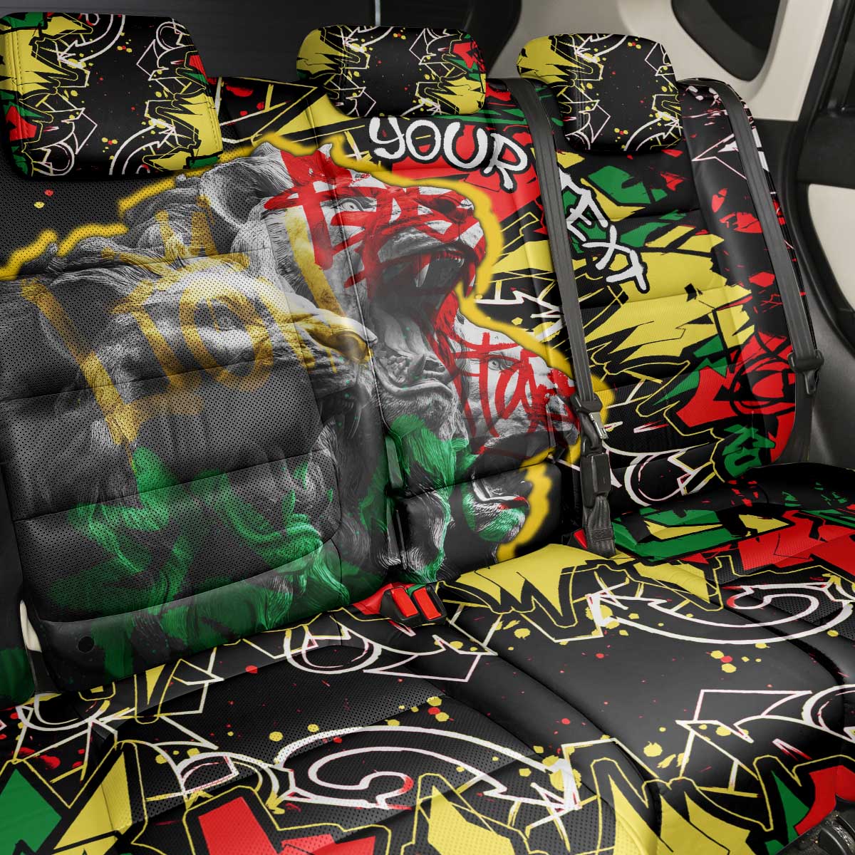 Lion King Africa Graffiti Back Car Seat Cover Bold Text and Neon Colors - African Pride