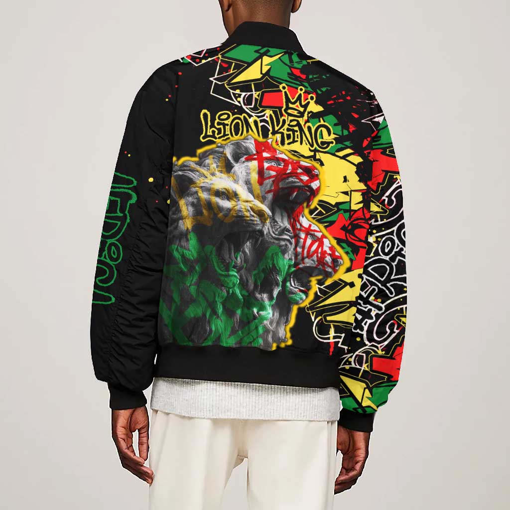 Lion King Africa Graffiti Bomber Jacket Bold Text and Neon Colors - African Pride
