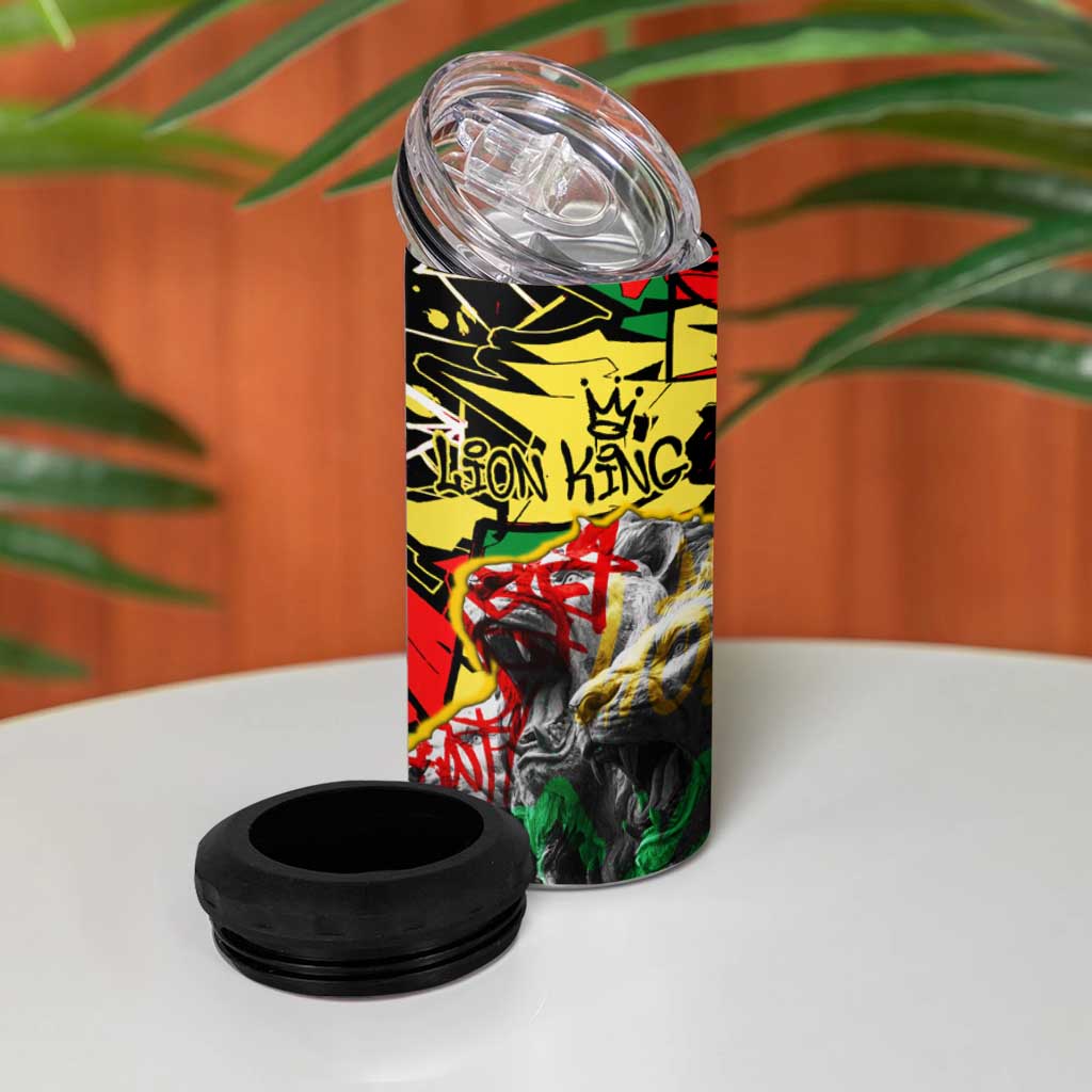 Lion King Africa Graffiti 4 in 1 Can Cooler Tumbler Bold Text and Neon Colors - African Pride