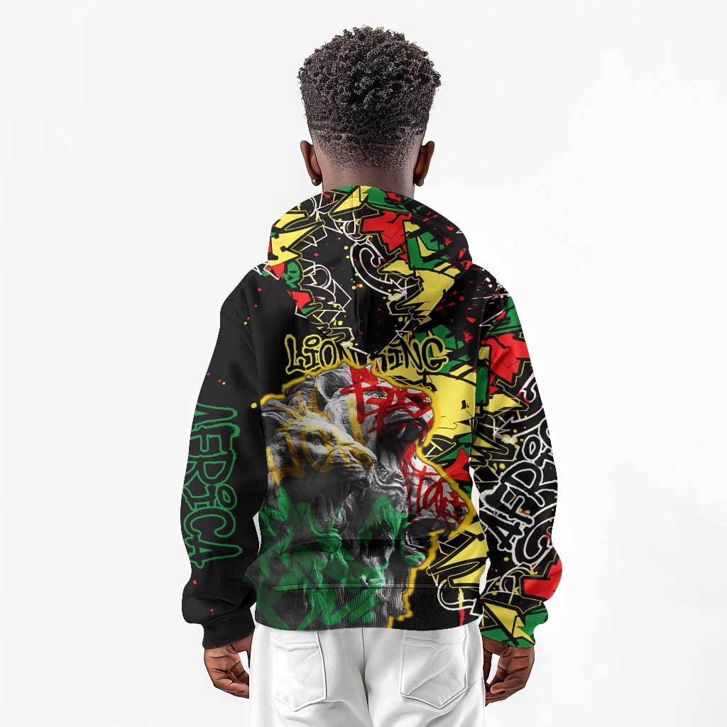 Lion King Africa Graffiti Kid Hoodie Bold Text and Neon Colors - African Pride