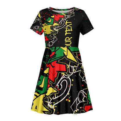 Lion King Africa Graffiti Kid Short Sleeve Dress Bold Text and Neon Colors - African Pride