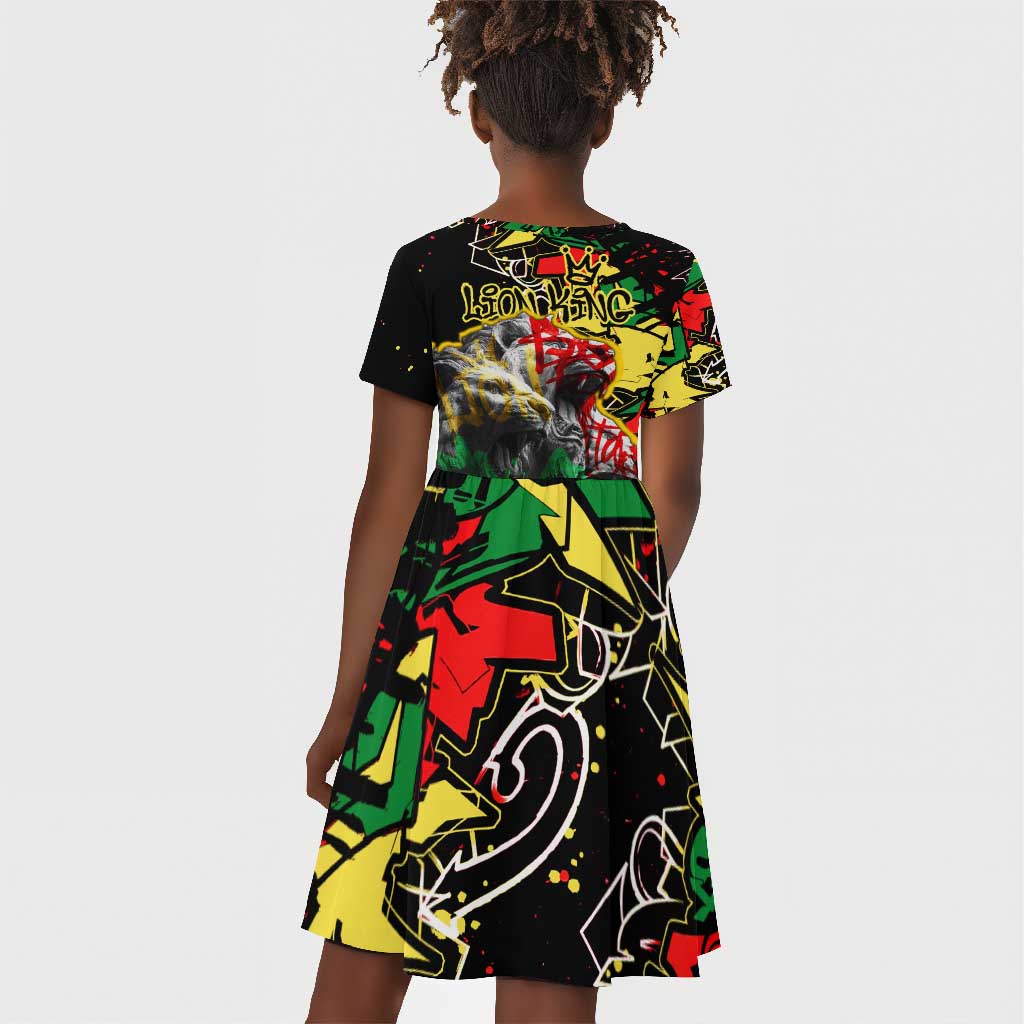 Lion King Africa Graffiti Kid Short Sleeve Dress Bold Text and Neon Colors - African Pride