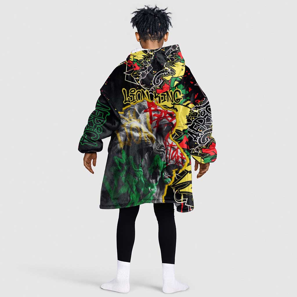 Lion King Africa Graffiti Kid Wearable Blanket Hoodie Bold Text and Neon Colors - African Pride