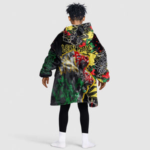 Lion King Africa Graffiti Kid Wearable Blanket Hoodie Bold Text and Neon Colors - African Pride