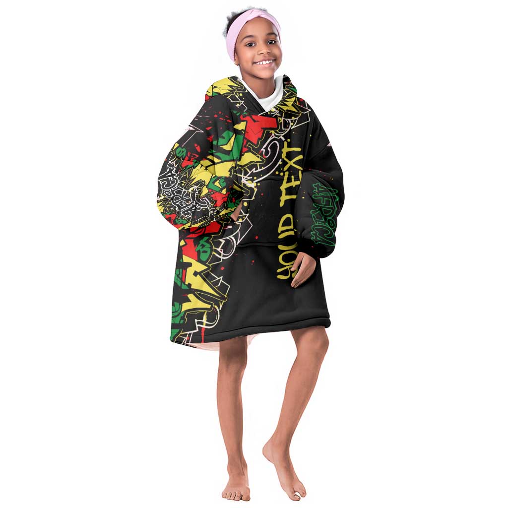 Lion King Africa Graffiti Kid Wearable Blanket Hoodie Bold Text and Neon Colors - African Pride