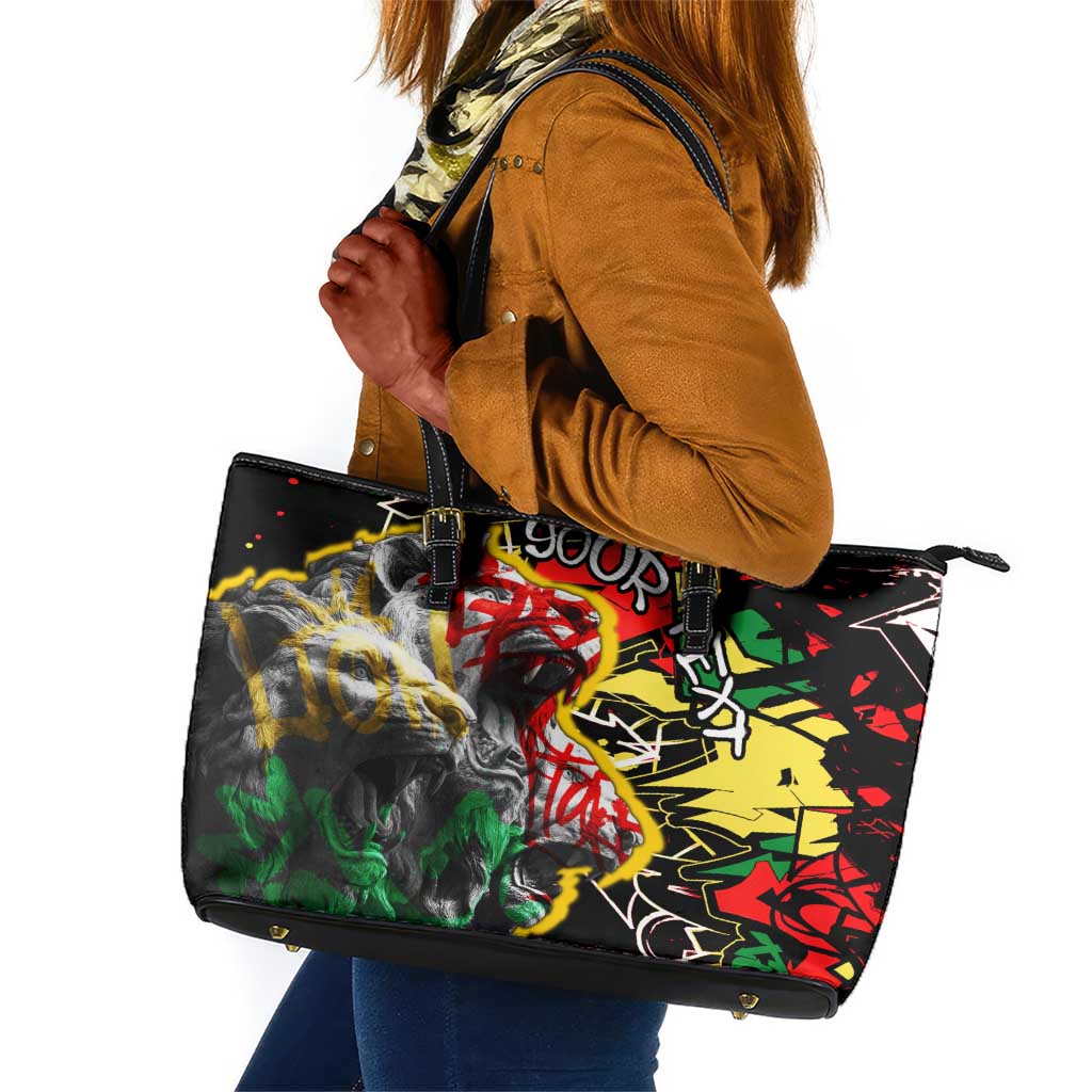 Lion King Africa Graffiti Leather Tote Bag Bold Text and Neon Colors - African Pride