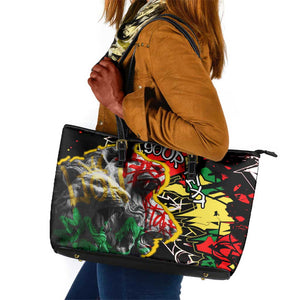 Lion King Africa Graffiti Leather Tote Bag Bold Text and Neon Colors - African Pride