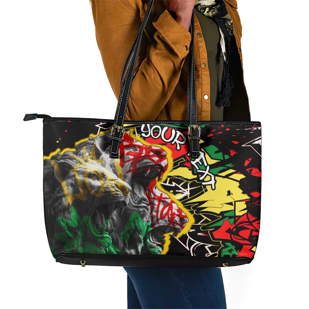 Lion King Africa Graffiti Leather Tote Bag Bold Text and Neon Colors - African Pride