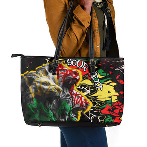 Lion King Africa Graffiti Leather Tote Bag Bold Text and Neon Colors - African Pride